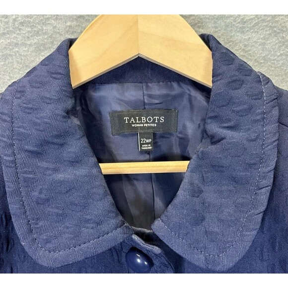 Talbots Cropped Jacket 22 P Mod Collar Polka Dot Texture 3/4 Sleeve Navy Blue - Picture 3 of 10